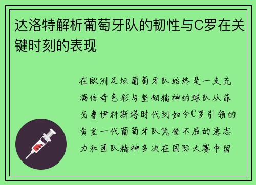 达洛特解析葡萄牙队的韧性与C罗在关键时刻的表现