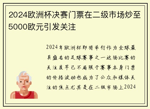 2024欧洲杯决赛门票在二级市场炒至5000欧元引发关注 2024欧洲杯决赛门票在二级市场炒至5000欧元引发关注
