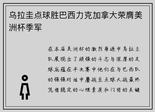 乌拉圭点球胜巴西力克加拿大荣膺美洲杯季军